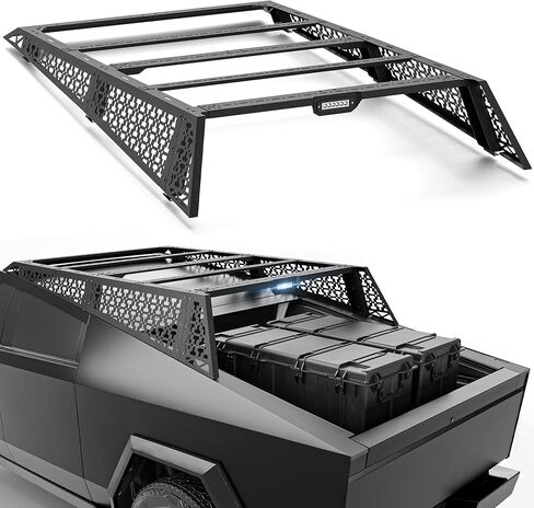 YZONA Bed Rack Roll Bar، متوافق مع 2024-2025 Tesla Cybertruck سقف الرف الأمامي + الأقسام الوسطى، رف البضائع الثقيلة مع لوحات MOLLE، الترباس، مسحوق المغلفة باللون الأسود in Kuwait