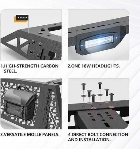 YZONA Bed Rack Roll Bar، متوافق مع 2024-2025 Tesla Cybertruck سقف الرف الأمامي + الأقسام الوسطى، رف البضائع الثقيلة مع لوحات MOLLE، الترباس، مسحوق المغلفة باللون الأسود in Kuwait