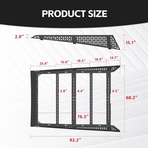 YZONA Bed Rack Roll Bar، متوافق مع 2024-2025 Tesla Cybertruck سقف الرف الأمامي + الأقسام الوسطى، رف البضائع الثقيلة مع لوحات MOLLE، الترباس، مسحوق المغلفة باللون الأسود in Kuwait