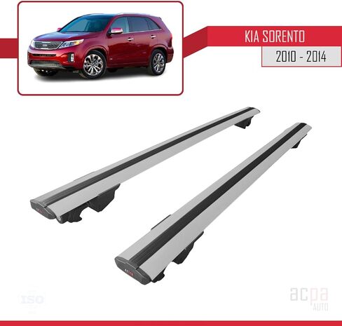 Compatible with Kia Sorento 2 (XM) 2010-2014 HOOK Model Cross Bar Car Top Luggage Carrier Rails Roof Racks Grey Aluminium 2 Bars in Saudi Arabia