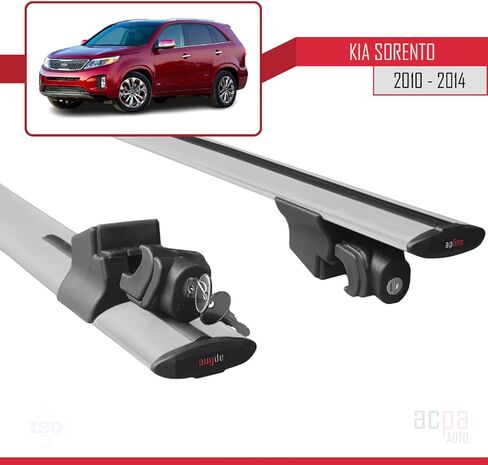 Compatible with Kia Sorento 2 (XM) 2010-2014 HOOK Model Cross Bar Car Top Luggage Carrier Rails Roof Racks Grey Aluminium 2 Bars in Saudi Arabia