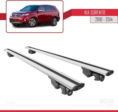 Compatible with Kia Sorento 2 (XM) 2010-2014 HOOK Model Cross Bar Car Top Luggage Carrier Rails Roof Racks Grey Aluminium 2 Bars in Saudi Arabia
