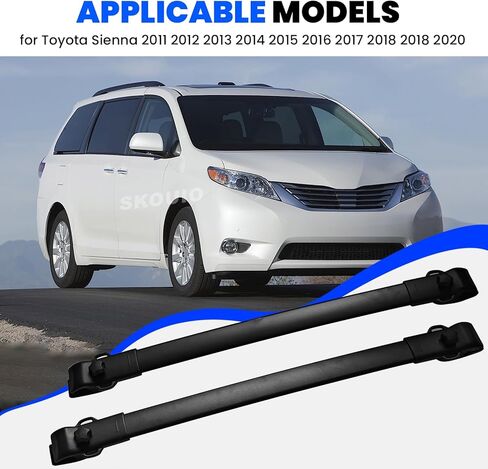 قضبان متقاطعة لرف السقف 200 رطل تناسب 2011-2020 Toyota Sienna (مع سياج جانبي مرتفع)، شريط متقاطع من الألومنيوم عالي التحمل لرفوف البضائع على السطح وحقيبة سقف الدراجة in Kuwait