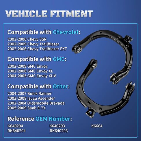 4PCS Front Upper Control Arm w/Ball Joints Fit for 2002-2009 Chevy Trailblazer EXT SSR GMC Envoy XL XUV Buick Rainier Isuzu Ascender Saab 9-7X 2003 2004 2005 2006 2007 2008 K640294 K640293 K6664 in Kuwait