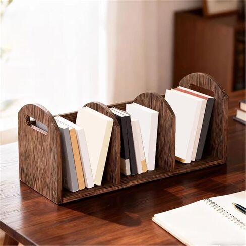 Bookshelf Wooden Three-Compartment Desktop Bookshelf, Home Office Storage Rack for CDs Magazine for Living Room Home Office in Kuwait