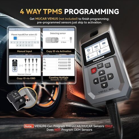 أداة استشعار THINKCAR VENU90 TPMS - 6 في 1 أداة تشخيص الماسح الضوئي OBD2 برمجة أجهزة استشعار THINKCAR/MUCAR (315/433 ميجاهرتز) فقط التشخيص/التنشيط/قراءة واضحة DTCs/إعادة الضبط/التاريخ المباشر/تحديثات Wi-Fi مدى الحياة in Kuwait