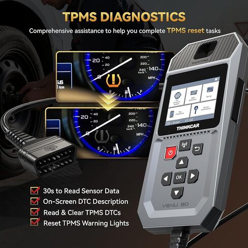 أداة استشعار THINKCAR VENU90 TPMS - 6 في 1 أداة تشخيص الماسح الضوئي OBD2 برمجة أجهزة استشعار THINKCAR/MUCAR (315/433 ميجاهرتز) فقط التشخيص/التنشيط/قراءة واضحة DTCs/إعادة الضبط/التاريخ المباشر/تحديثات Wi-Fi مدى الحياة in Kuwait