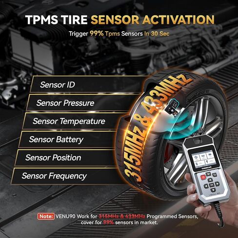 أداة استشعار THINKCAR VENU90 TPMS - 6 في 1 أداة تشخيص الماسح الضوئي OBD2 برمجة أجهزة استشعار THINKCAR/MUCAR (315/433 ميجاهرتز) فقط التشخيص/التنشيط/قراءة واضحة DTCs/إعادة الضبط/التاريخ المباشر/تحديثات Wi-Fi مدى الحياة in Kuwait