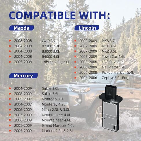 3L3A-12B579-BA مقياس مستشعر تدفق الهواء الشامل MAF متوافق مع Ford E150 E250 F150 F250 Escape Expedition Explorer Mustang Lincoln MKX MKS Navigator Mazda CX-9 Mercury استبدال OE AFLS131 in Kuwait