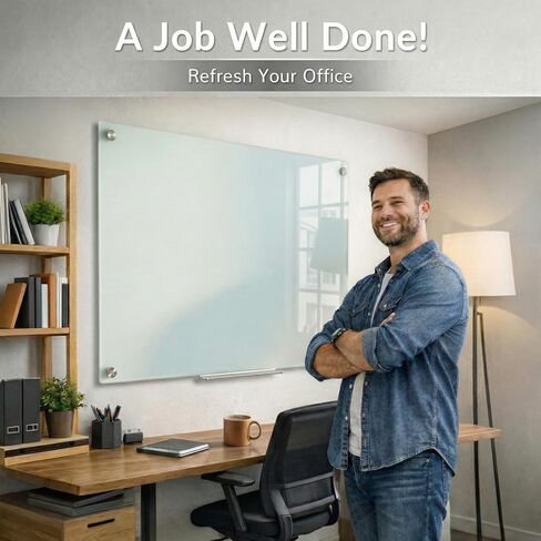 Magnetic Glass Whiteboard for Wall, 36" x 24" (3' x 2'), White, Frameless Dry Erase Board for Home Office & Planning, Set of 8 Strong Magnets Included in Kuwait