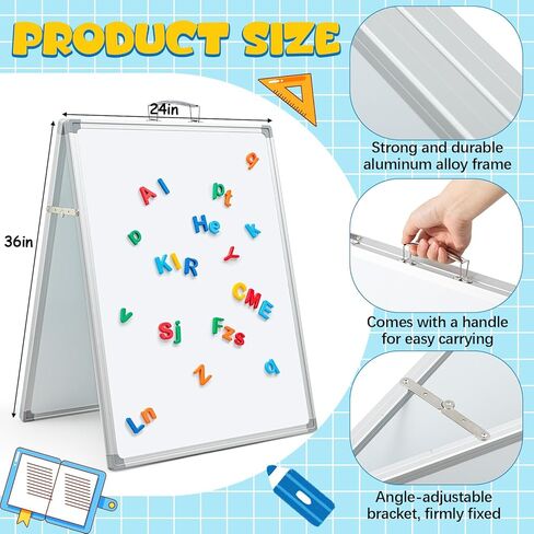 Lincia 36 x 24 Inch Portable Dry Erase Board with Stand, Foldable White Board Double Sided Whiteboard Easel, Silver Aluminum Frame with Metal Handle for Office Home School Teaching Demonstration in Kuwait