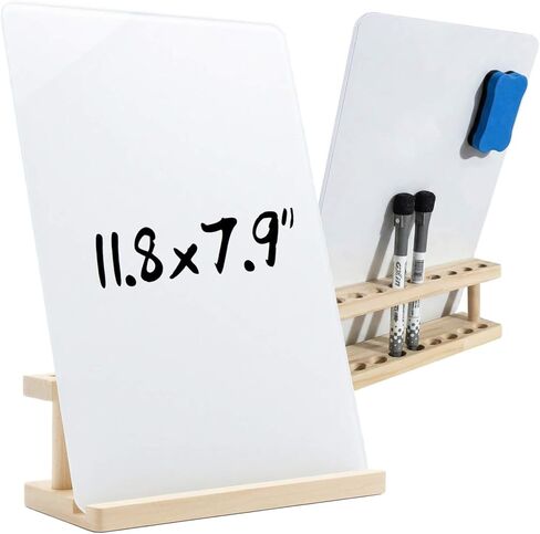 Glass White Board with Stand,Magnetic Mini Dry Erase Board for Desk,Small Desktop Whiteboard with Solid Wood Bracket in Saudi Arabia