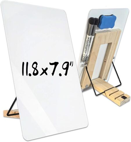 Glass White Board with Stand,Magnetic Mini Dry Erase Board for Desk,Small Desktop Whiteboard with Solid Wood Bracket in Saudi Arabia
