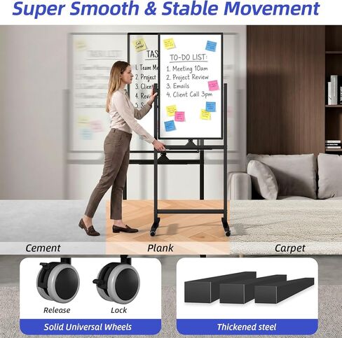VOWNER Magnetic Mobile Whiteboard, 40" x 24" Double-Sided Dry Erase Board with Stand, Includes a Pen, Eraser, and Magnetic Buttons, Aluminum Frame Rolling Whiteboard for Home, Office, or Classroom in Saudi Arabia