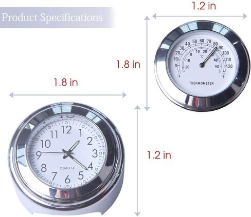 7/8" 1" Handlebar Chrome White Dial Clock and Thermometer for Yamaha for Kawasaki for Suzuki (White) in Saudi Arabia