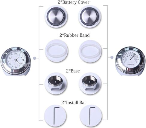 7/8" 1" Handlebar Chrome White Dial Clock and Thermometer for Yamaha for Kawasaki for Suzuki (White) in Saudi Arabia