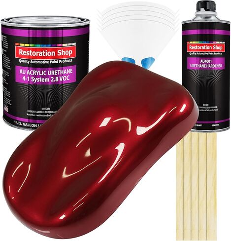 Restoration Shop - Fire Red Pearl Acrylic Urethane Auto Paint - Complete Gallon Paint Kit - Professional Single Stage High Gloss Automotive, Car, Truck Coating, 4:1 Mix Ratio, 2.8 VOC in Kuwait