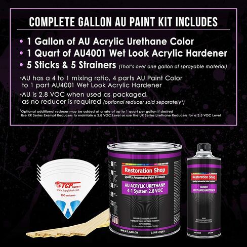 Restoration Shop - Fire Red Pearl Acrylic Urethane Auto Paint - Complete Gallon Paint Kit - Professional Single Stage High Gloss Automotive, Car, Truck Coating, 4:1 Mix Ratio, 2.8 VOC in Kuwait
