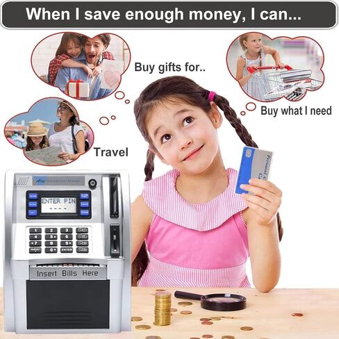 Luqeeg ATM Piggy Bank, with Voice Prompt and LCD Screen, Recognition, Bill Feeder, Balance Calculator, PIN Code, Kids Electronic Savings Safe Box, Debit Card in Saudi Arabia