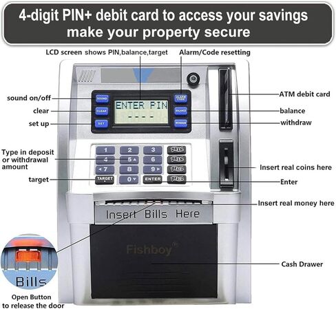 Luqeeg ATM Piggy Bank, with Voice Prompt and LCD Screen, Recognition, Bill Feeder, Balance Calculator, PIN Code, Kids Electronic Savings Safe Box, Debit Card in Saudi Arabia