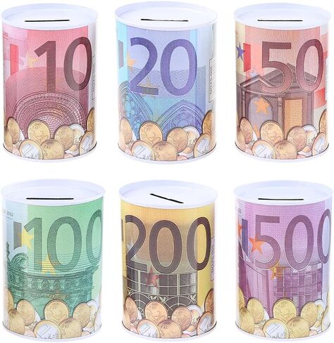 Thereisno Euro Dollar Shaped Money Box Safe Cylinder Piggy Bank Banks for Coins Deposit Storage Boxes Tinplate Box Home Decoration Piggy Bank in Saudi Arabia