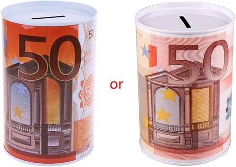 Thereisno Euro Dollar Shaped Money Box Safe Cylinder Piggy Bank Banks for Coins Deposit Storage Boxes Tinplate Box Home Decoration Piggy Bank in Saudi Arabia