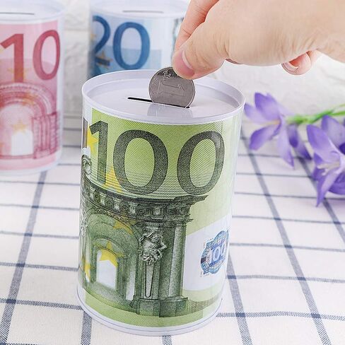 Thereisno Euro Dollar Shaped Money Box Safe Cylinder Piggy Bank Banks for Coins Deposit Storage Boxes Tinplate Box Home Decoration Piggy Bank in Saudi Arabia