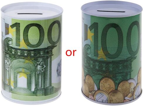 Thereisno Euro Dollar Shaped Money Box Safe Cylinder Piggy Bank Banks for Coins Deposit Storage Boxes Tinplate Box Home Decoration Piggy Bank in Saudi Arabia