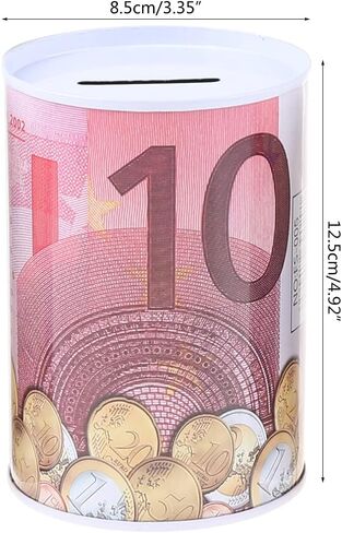 Thereisno Euro Dollar Shaped Money Box Safe Cylinder Piggy Bank Banks for Coins Deposit Storage Boxes Tinplate Box Home Decoration Piggy Bank in Saudi Arabia