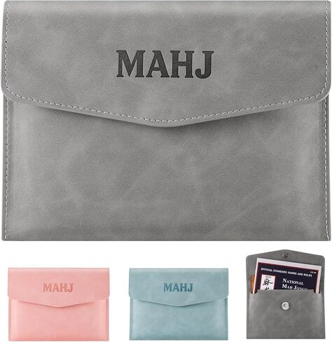 PU Leather Mahjong Card Holder, Magnetic Snap Closure, Fits Standard Mahjong Tile Cards & Accessories, Portable Travel Card Organizer for Game Night, Great Mahjong Gift for Women and Men (Medium Gray) in Kuwait