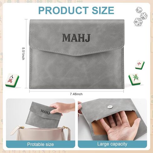 PU Leather Mahjong Card Holder, Magnetic Snap Closure, Fits Standard Mahjong Tile Cards & Accessories, Portable Travel Card Organizer for Game Night, Great Mahjong Gift for Women and Men (Medium Gray) in Kuwait