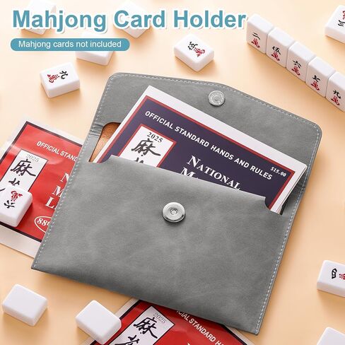 PU Leather Mahjong Card Holder, Magnetic Snap Closure, Fits Standard Mahjong Tile Cards & Accessories, Portable Travel Card Organizer for Game Night, Great Mahjong Gift for Women and Men (Medium Gray) in Kuwait