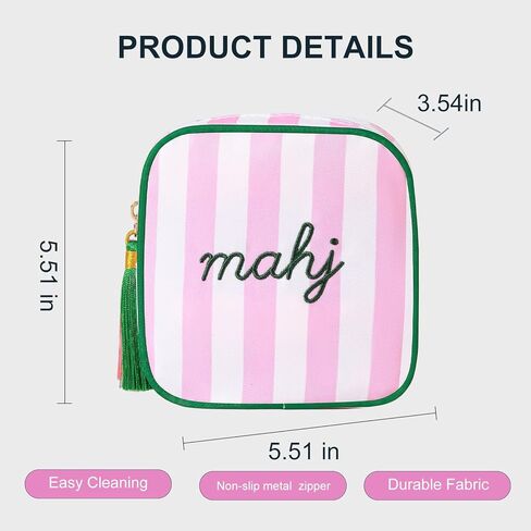 Mahjong Dice Bags Pouch with MAHJ Embroidery, 4.7" Thickened Anti-Loss Dice & Chip Bag, Premium Club Member Gift & Tournament Prize Organizer- [Pink] in Saudi Arabia