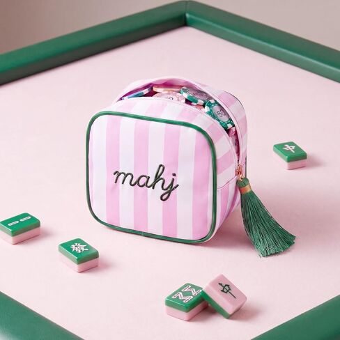 Mahjong Dice Bags Pouch with MAHJ Embroidery, 4.7" Thickened Anti-Loss Dice & Chip Bag, Premium Club Member Gift & Tournament Prize Organizer- [Pink] in Saudi Arabia