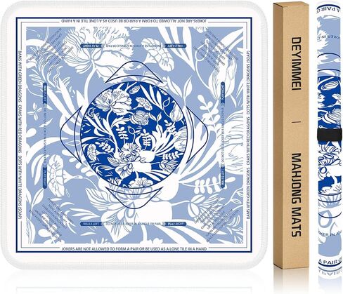 Deyimmei Neoprene Mahjong Mat for Table 31.5"x31.5" - Non-Slip, Noise Reduction Cover with Storage Pockets, American Rules & Crease-Free Rolled Shipping (Ceramic Blooms) in Saudi Arabia