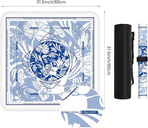 Deyimmei Neoprene Mahjong Mat for Table 31.5"x31.5" - Non-Slip, Noise Reduction Cover with Storage Pockets, American Rules & Crease-Free Rolled Shipping (Ceramic Blooms) in Saudi Arabia