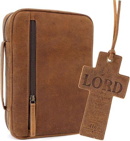 ELIZO Full Grain Leather Bible Cover for Women, Floral Large Bible Cases for Woman, Genuine Leather Sleeve Pouch Organizer Protector Carrying Bag with Zipper Christian Gifts for Women Bookmark, Saddle in Kuwait