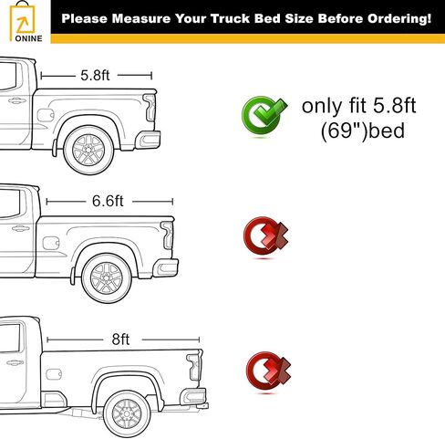 ONINE AWR غطاء سرير شاحنة ناعم قابل للطي مناسب حسب الطلب 2019-2026 Chevy Silverado/GMC Sierra 1500 5.8ft Bed(69")، Fleetside، جميع الأحوال الجوية، وليس لسرير CarbonPro in Kuwait