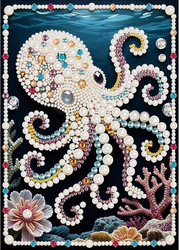 ajepon 4 Pack Pearl Painting Kits for Adults - Special Shape Diamond Art Kits for Adults, Sea Turtles Jellyfish Octopuses Seahorses Pearl Diamond Painting Kit for Wall Home Decor Arts Craft 12x16inch in Saudi Arabia