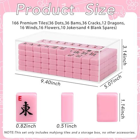 American Mahjong Tiles Set,166 Tiles Game with Acrylic Storage Case,Mahjong Game Set for Adults & Beginners for Game Nights & Easy Storage, Pink in Saudi Arabia