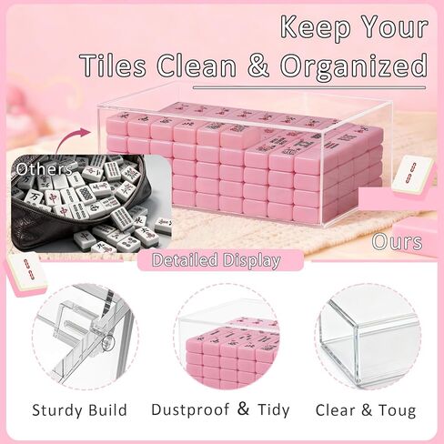 American Mahjong Tiles Set,166 Tiles Game with Acrylic Storage Case,Mahjong Game Set for Adults & Beginners for Game Nights & Easy Storage, Pink in Saudi Arabia