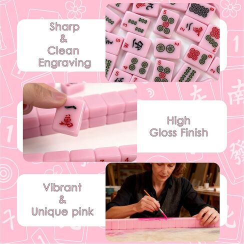 American Mahjong Tiles Set,166 Tiles Game with Acrylic Storage Case,Mahjong Game Set for Adults & Beginners for Game Nights & Easy Storage, Pink in Saudi Arabia