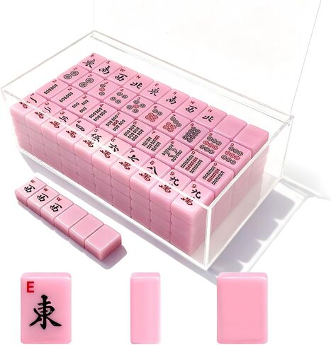 American Mahjong Tiles Set,166 Tiles Game with Acrylic Storage Case,Mahjong Game Set for Adults & Beginners for Game Nights & Easy Storage, Pink in Saudi Arabia