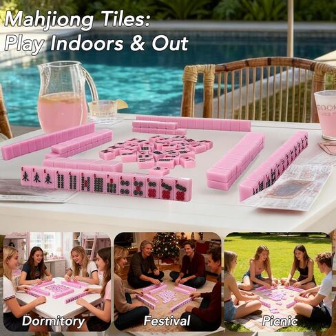 American Mahjong Tiles Set,166 Tiles Game with Acrylic Storage Case,Mahjong Game Set for Adults & Beginners for Game Nights & Easy Storage, Pink in Saudi Arabia