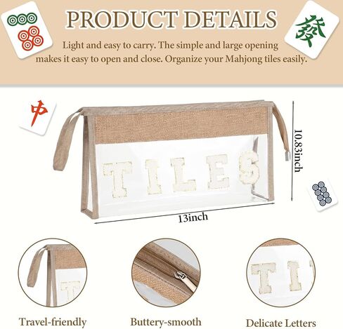 Aliceset 2 Pcs Empty Mahjong Bag for Tiles and Racks Mats Jute Mahjong Themed Tote Bag and Zippered Pouch Mah Jong Gift Accessories Travel Mahj Storage Case Game Night Party Supplies in Kuwait