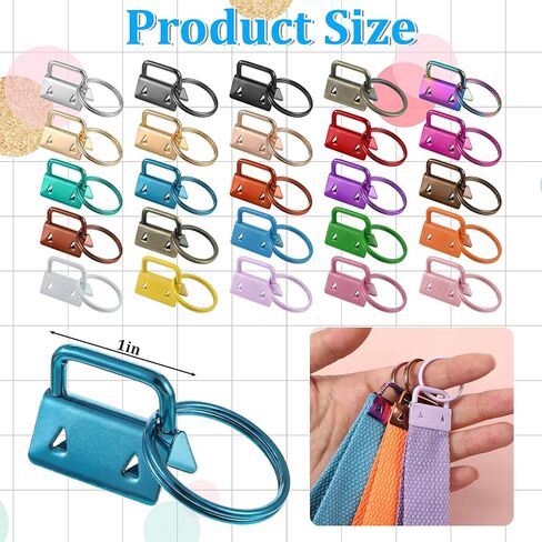 50 Pcs Key Fob Hardware Set, 1 Inch 25 Colors Key Chain Fob Wristlet Hardware with Keys Rings Bulk for Wristlet Lanyard and Keys Chain Making Supplies in Kuwait