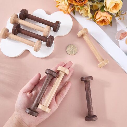 SUNNYCLUE 10Pcs 2 Colors Wooden Spools Wood Thread Bobbin 3.8 Inch Empty Ribbon Spools Textile Rope Wire Crochet Cord Weaving Embroidery Bobbin for Sewing Arts Crafts Organizing Thread Twine Ribbon in Kuwait