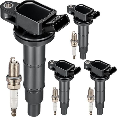 Set of 4 UF333 Ignition Coil Pack and 7092 Spark Plugs Compatible with Toyota Highlander Solara Camry RAV4 Corolla Matrix Lexus HS250h Scion xB tC Pontiac Vibe L4 2.0L 2.4L Replaces C1330 in Saudi Arabia