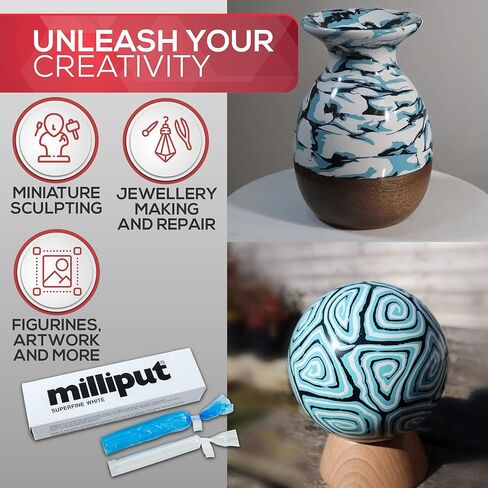 Milliput Plumbers Putty 10 Piece Set, Superfine White - with Sculpting Tools, Sanding Pad and Gloves - Ceramic Tile, Fiberglass Tub, Bath, Sink and Porcelain Repair Kit - 2 Part Epoxy Modeling Clay in Saudi Arabia