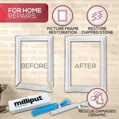 Milliput Plumbers Putty 10 Piece Set, Superfine White - with Sculpting Tools, Sanding Pad and Gloves - Ceramic Tile, Fiberglass Tub, Bath, Sink and Porcelain Repair Kit - 2 Part Epoxy Modeling Clay in Saudi Arabia